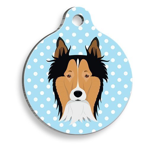 Pet Tag Art Mavi Puantiyeli Border Collie Yuvarlak Köpek Künyesi Large: 3,8 cm.