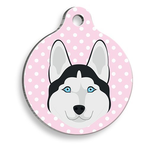Pet Tag Art Puantiyeli Pembe Husky Yuvarlak Köpek Künyesi Small: 2,5 cm.
