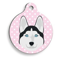 Pet Tag Art Puantiyeli Pembe Husky Yuvarlak Köpek Künyesi Small: 2,5 cm.